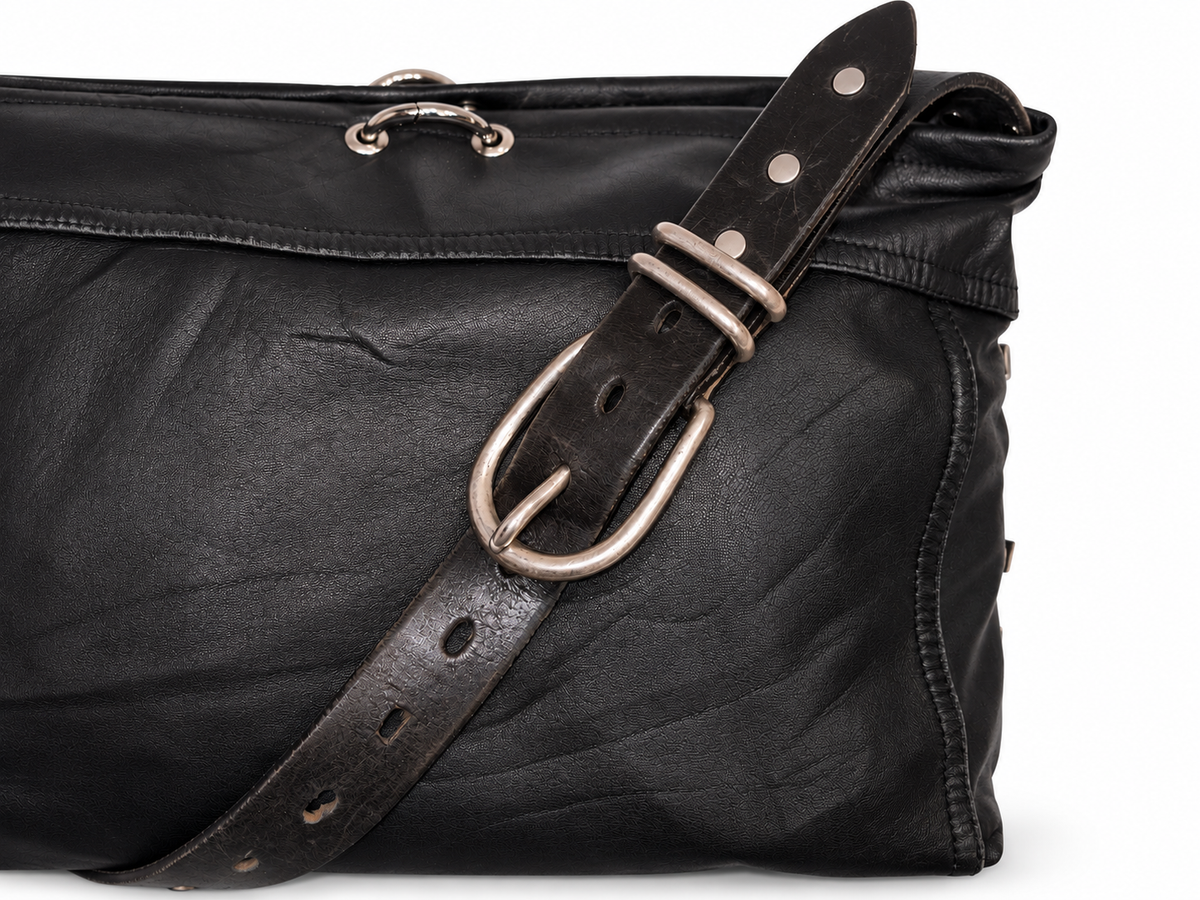FOREVER LEATHER #16: Black Grommeted Lace-Up Leather Shoulder Bag
