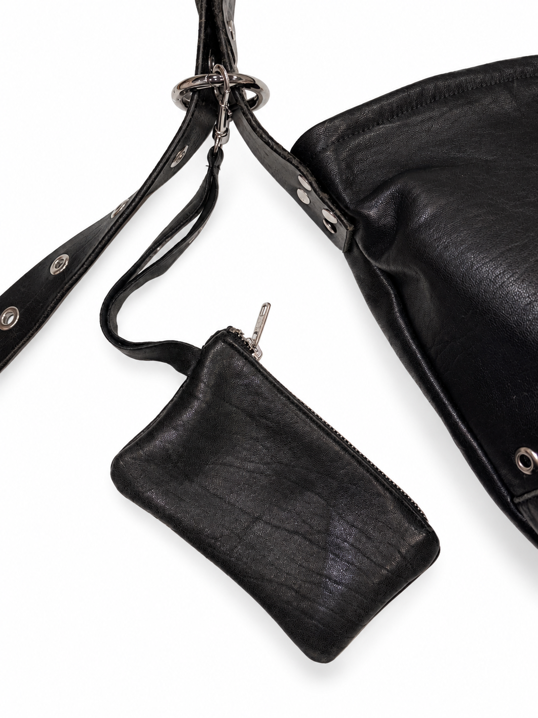 FOREVER LEATHER #15: Black Grommeted Reworked Leather Shoulder Bag
