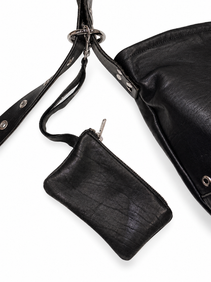 FOREVER LEATHER #15: Black Grommeted Reworked Leather Shoulder Bag