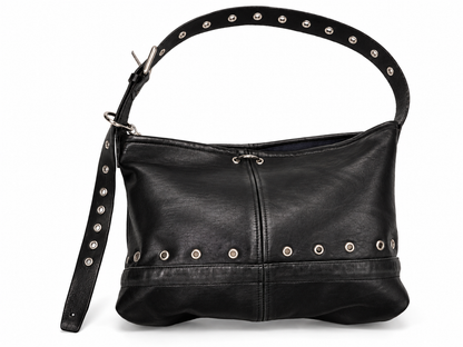FOREVER LEATHER #15: Black Grommeted Reworked Leather Shoulder Bag