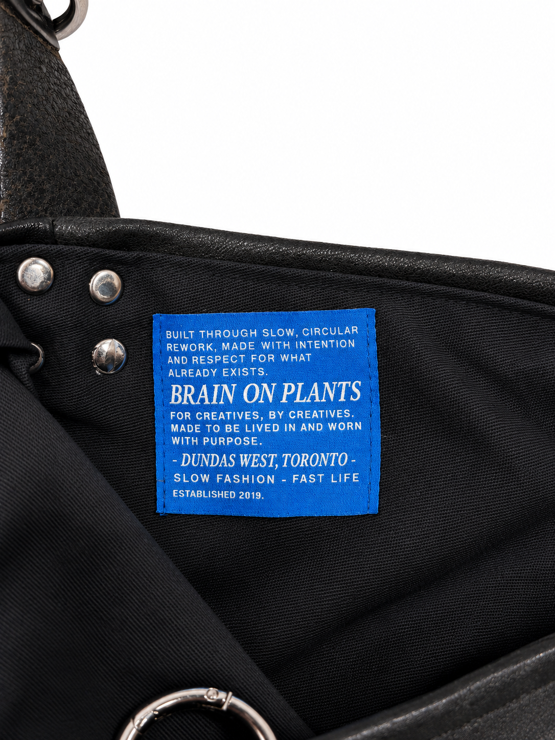 FOREVER LEATHER #15: Black Grommeted Reworked Leather Shoulder Bag