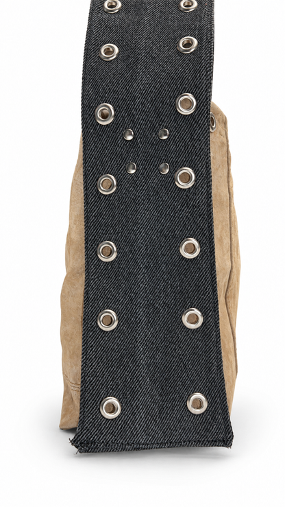 FOREVER LEATHER #18: Tan Grommeted Suede Shoulder Bag