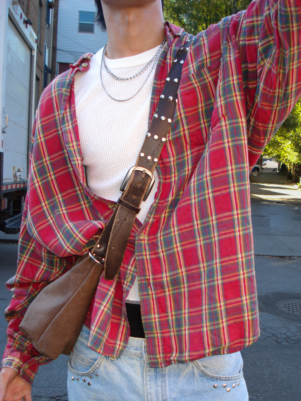 FOREVER LEATHER #19: Brown Studded Belt Shoulder Bag