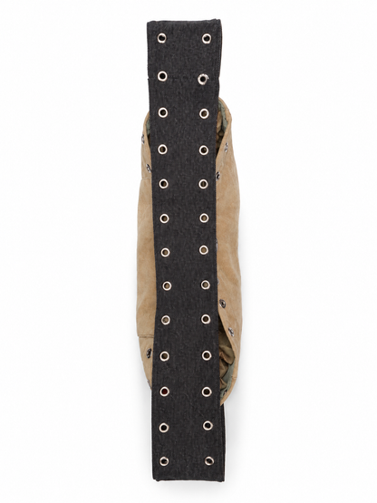 FOREVER LEATHER #18: Tan Grommeted Suede Shoulder Bag