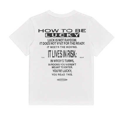 Lucky Tee back — double-sided poetry graphic tee — reclaimed cotton