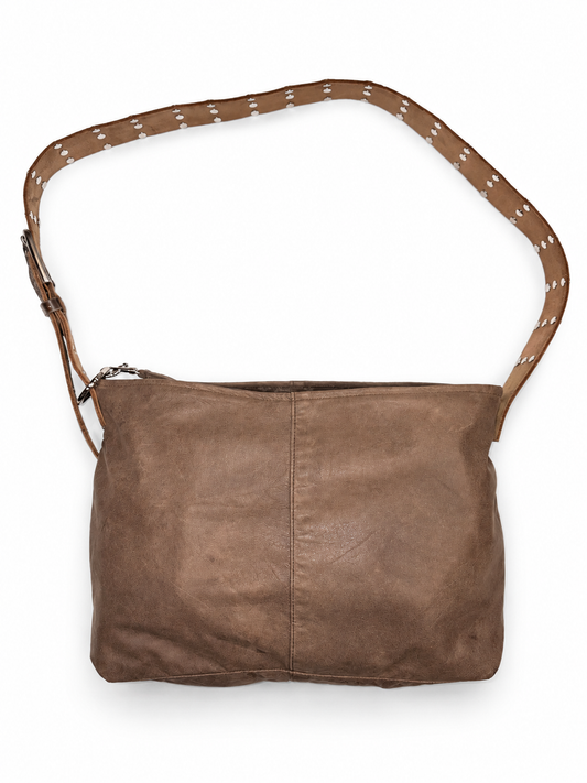 FOREVER LEATHER #19: Brown Studded Belt Shoulder Bag